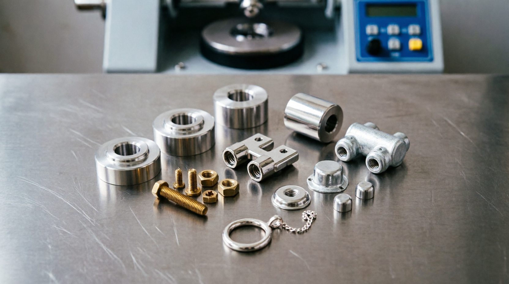 Various metal workpieces suitable for magnetic polishing including CNC parts, jewelry, and precision hardware